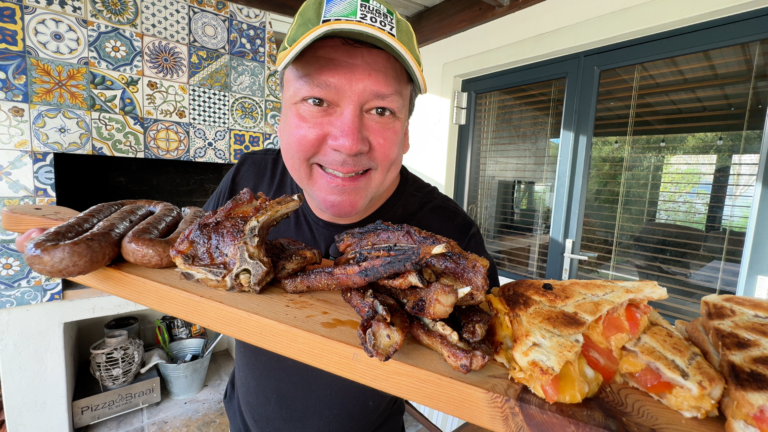 Braai broodjie toasted over coals with creamy potato salad side